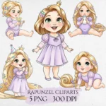 Cute Baby Rapunzel Clipart  PNG, Princess PNG, Cute Baby Princess Clipart, Fairytale, Nursery Decor, Rapunzel Clipart, Hand Drawn