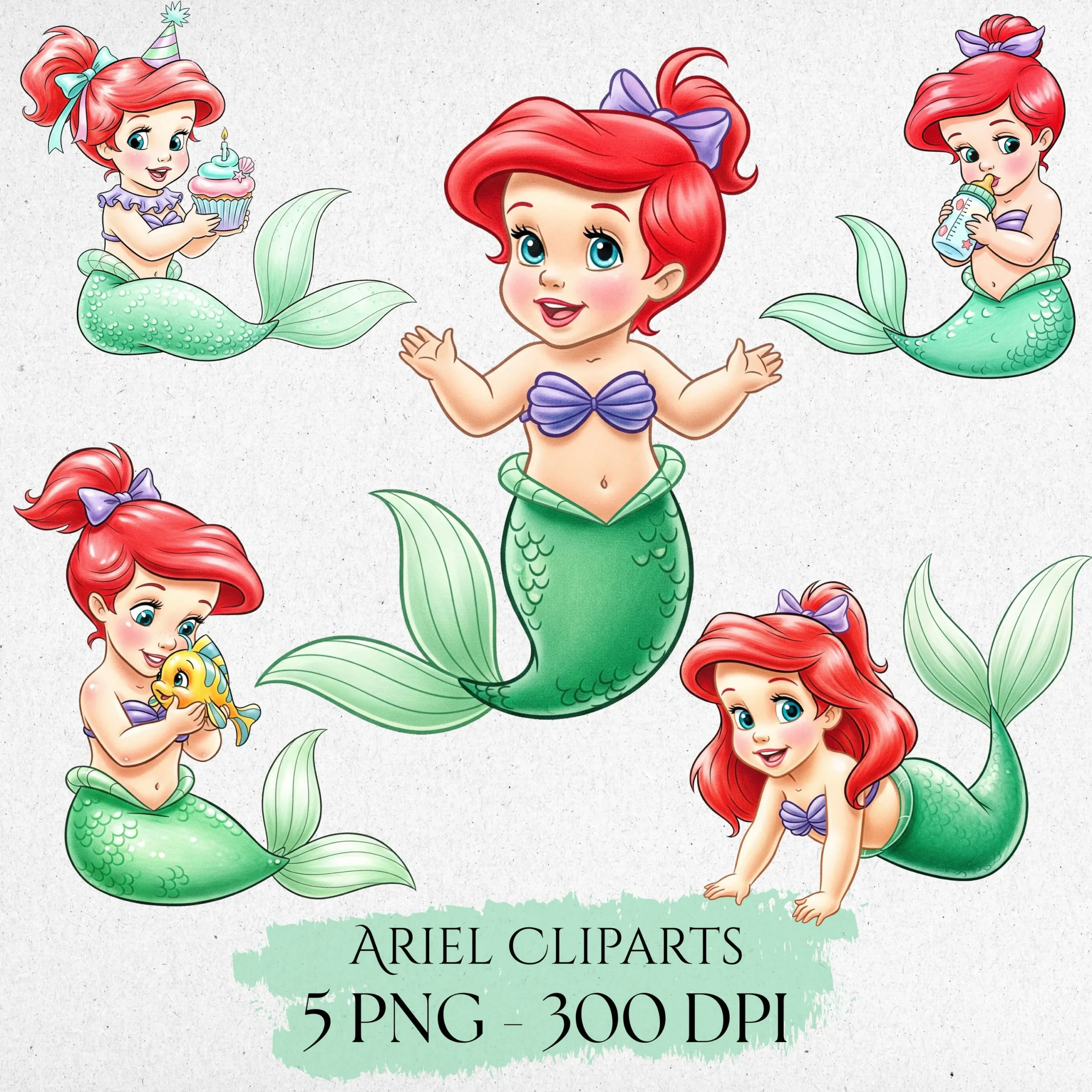 Baby Ariel Watercolor Clipart