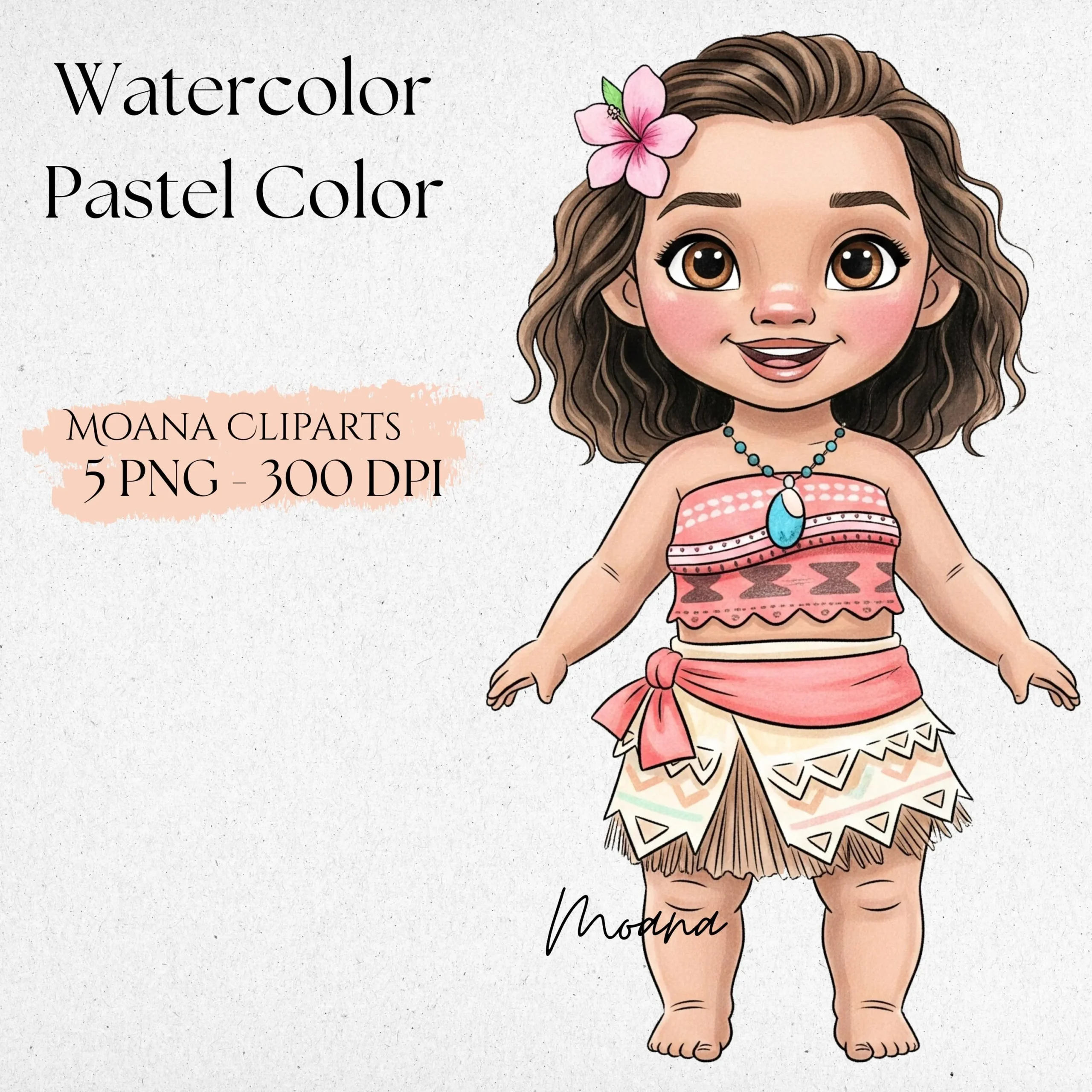 Cute Baby Moana Clipart, Moana Birthday, Baby Princess, Cute Princess Clipart, Baby Moana, Hand Drawn, Kids Nursery Art, Polynesian Princess