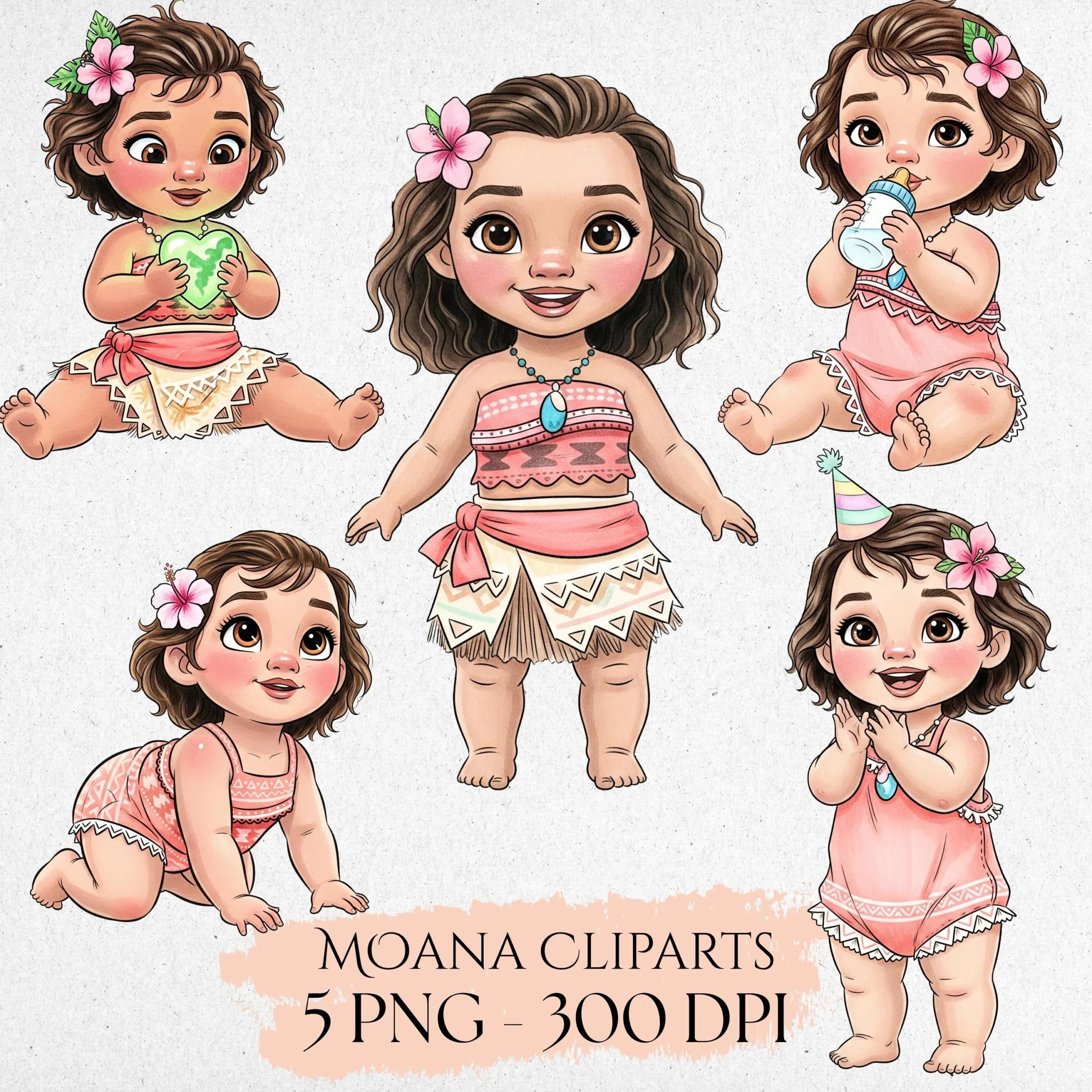 Baby Moana Watercolor Clipart