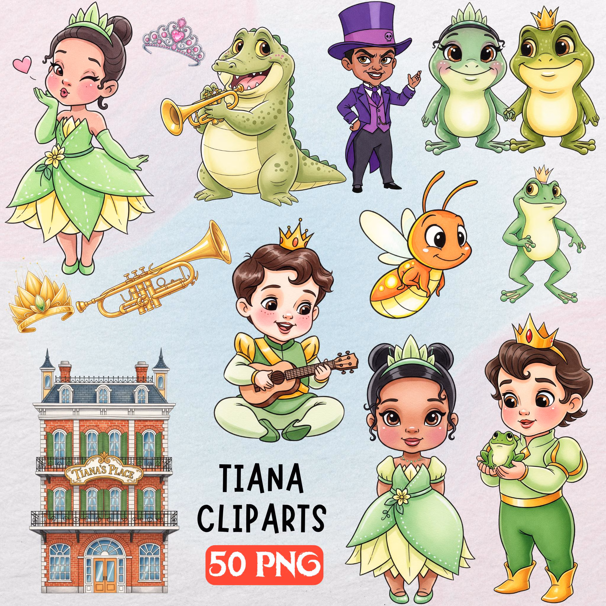 Baby Tiana Watercolor Clipart Bundle