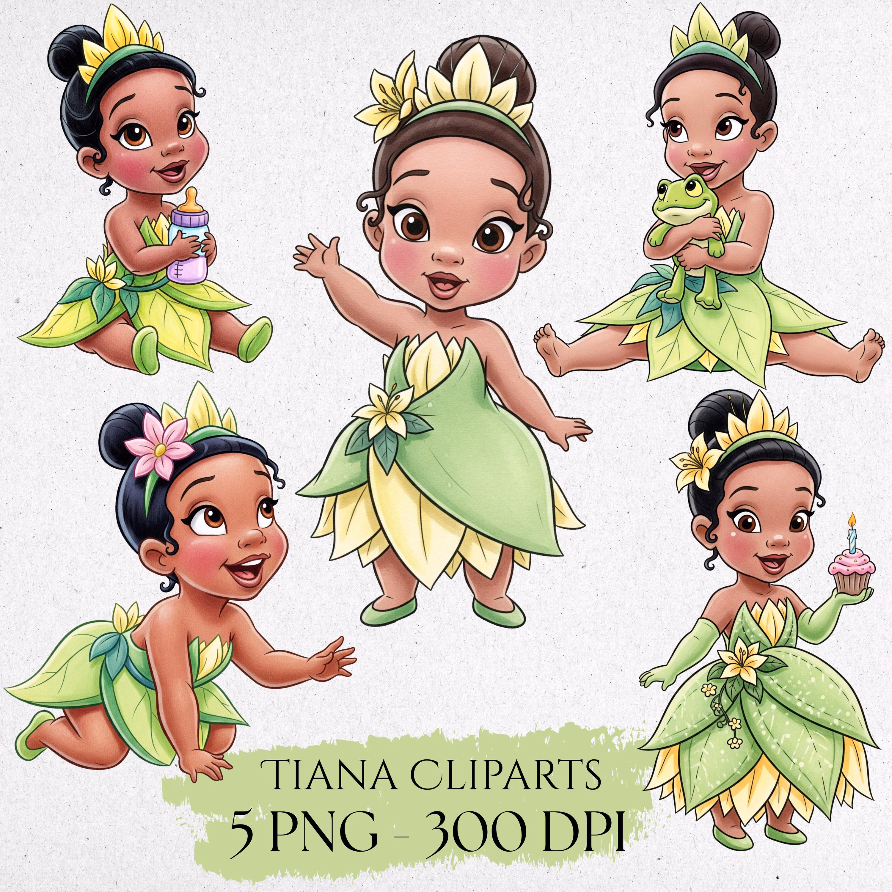 Baby Tiana Watercolor Clipart Bundle