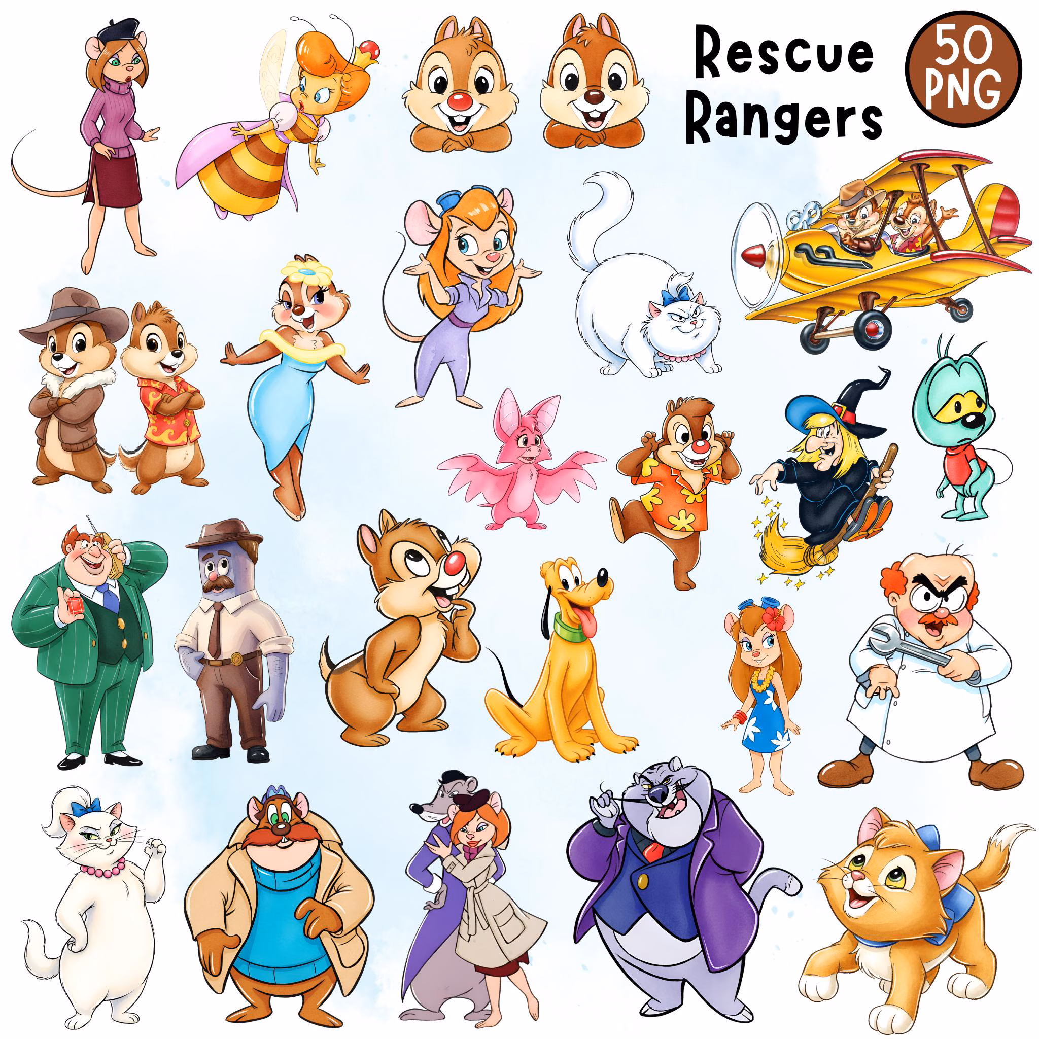Chip and Dale Watercolor Clipart Bundle