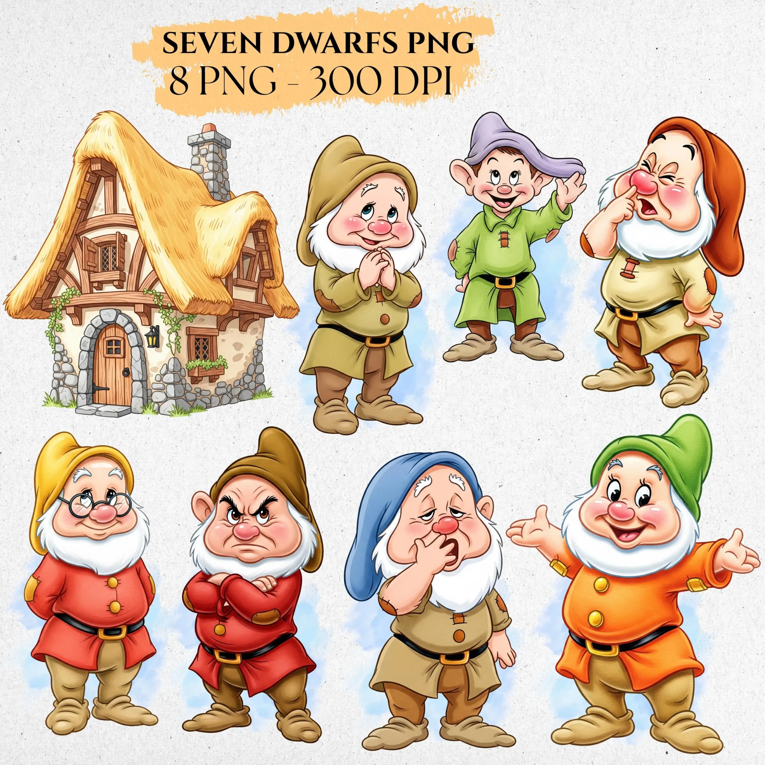 Seven Dwarfs Watercolor Clipart