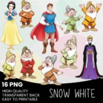 Snow White Watercolor Clipart, Fairytale Princess PNG Graphics, Seven Dwarfs Storybook Art Bundle, Hand Drawn Digital Illustration