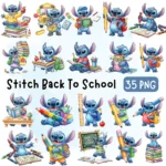 Stitch Back To School Watercolor Clipart, Teacher Classroom Graphics, First Day Student PNG, Lilo and Stitch Stationery Bundle, Digital Download