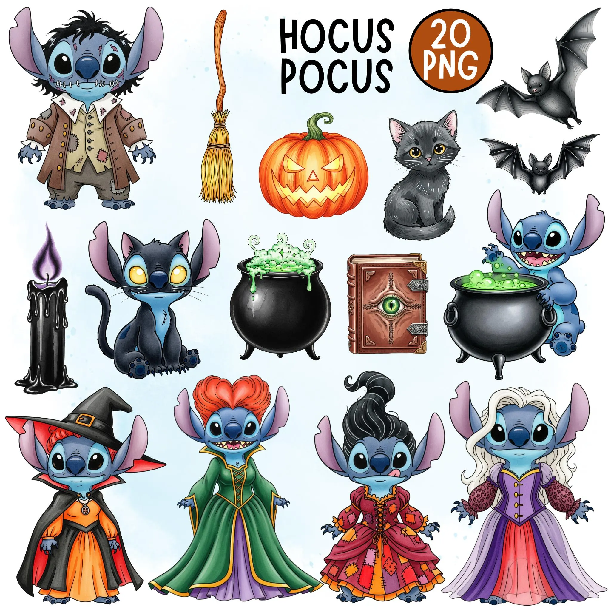 Stitch Hocus Pocus Watercolor Clipart
