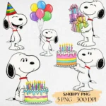 Snoopy Birthday Watercolor Clipart, Charlie Brown Peanuts Friends, Cartoon Dog PNG Bundle, Hand Drawn Party Graphics, Digital Download