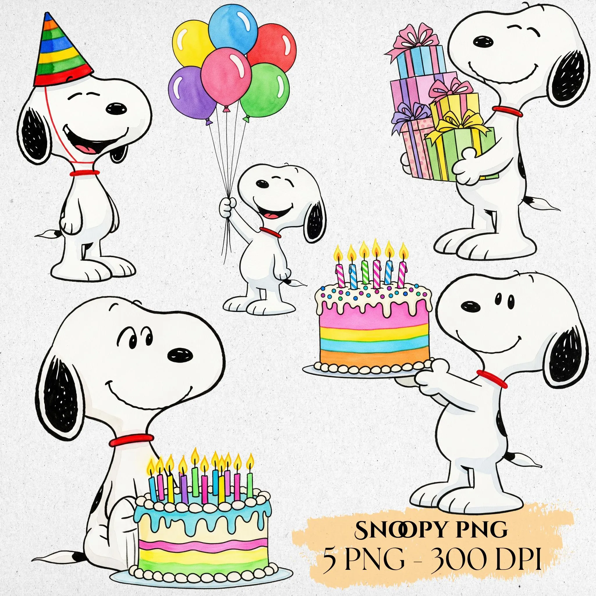 Snoopy Birthday Watercolor Clipart