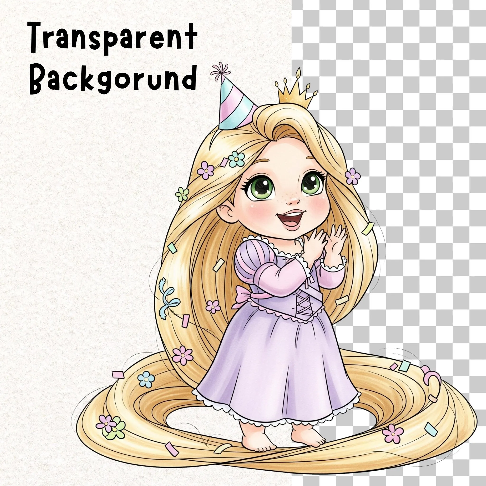 Baby Princess Watercolor Clipart Bundle - 12 Fairytale Character PNGs for Birthday Party Decor