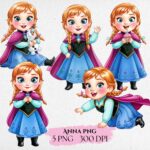 Baby Princess Anna Watercolor Clipart - Winter Fairytale Character PNG for Nursery Decor