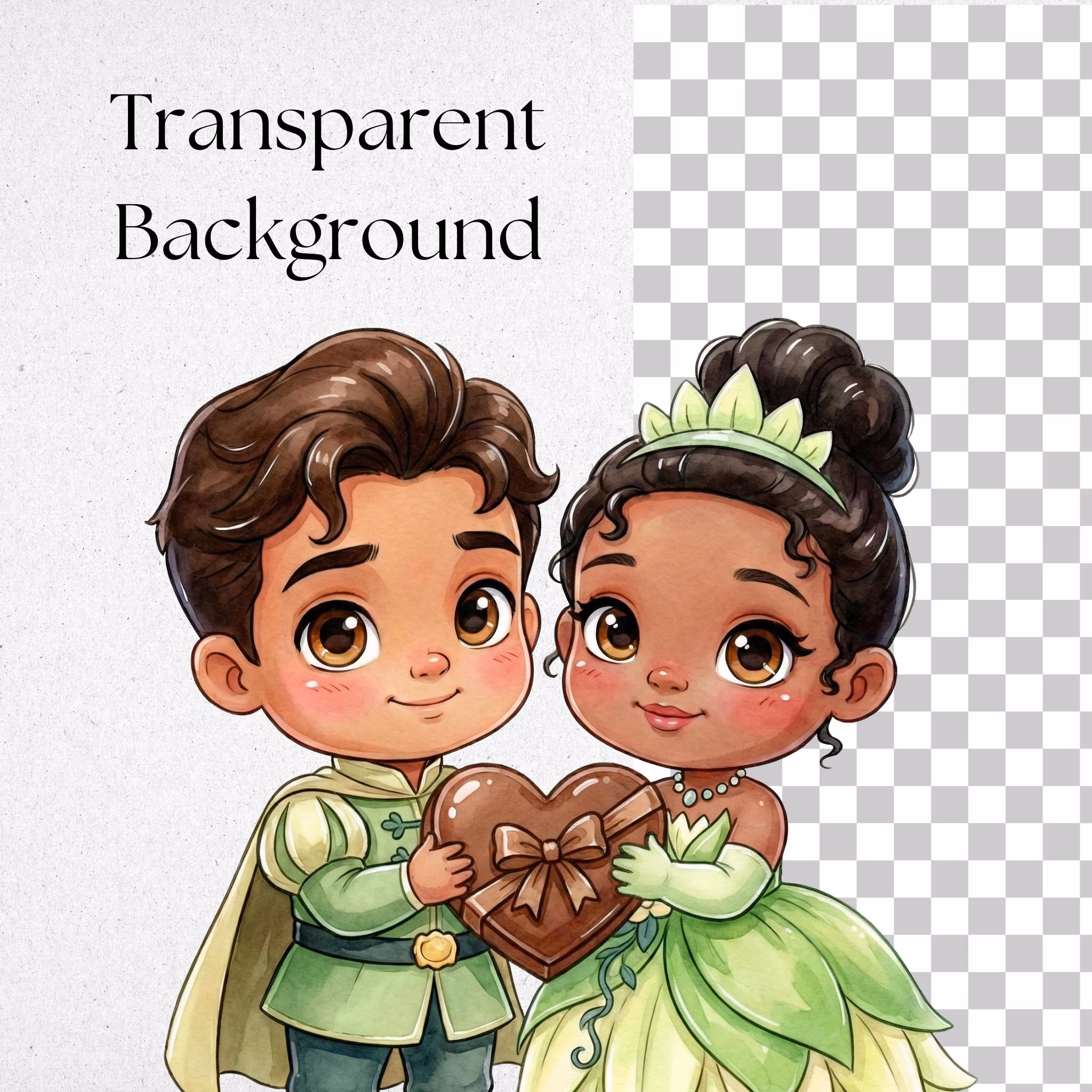 Tiana and Naveen Watercolor Clipart