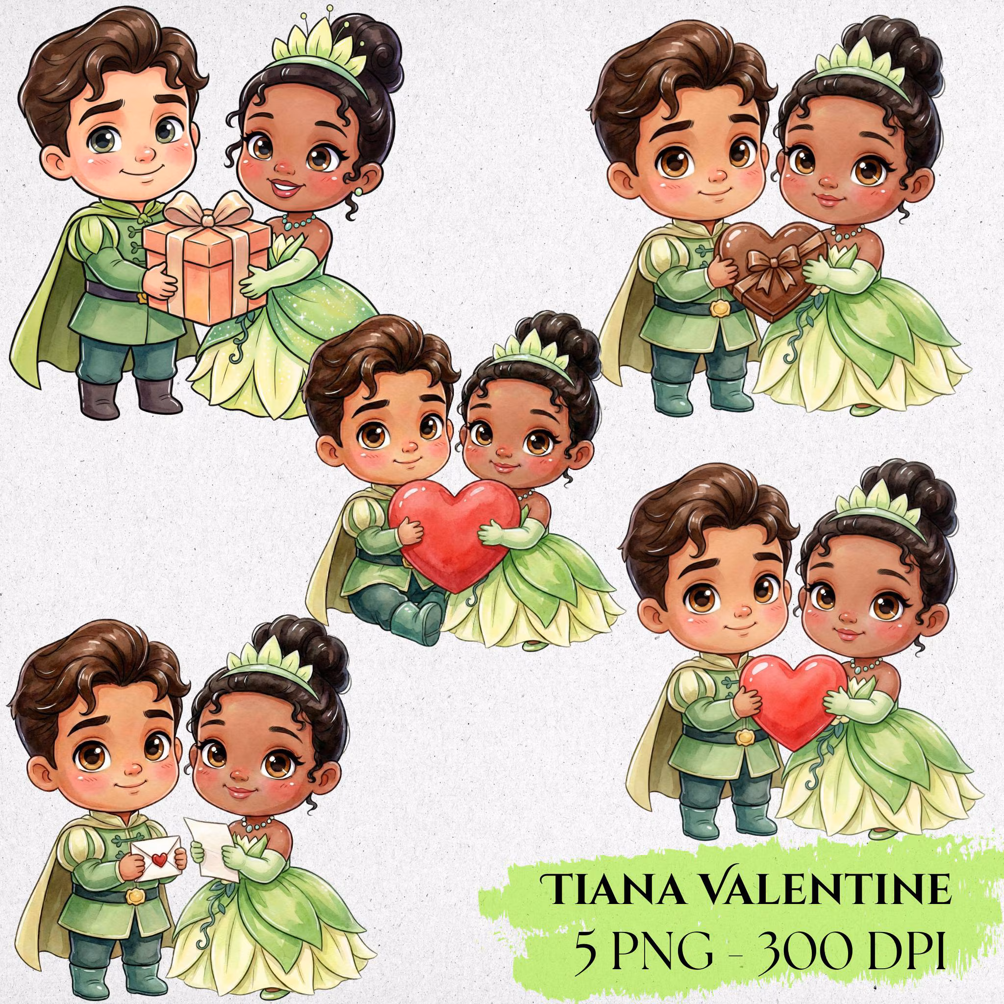 Tiana and Naveen Watercolor Clipart