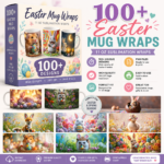 100 Easter Mug Wraps PNG Bunny Cat Sublimation Wrap Bundle