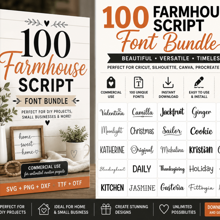 100 Farmhouse Script Font Bundle for Canva, Procreate, Commercial Use