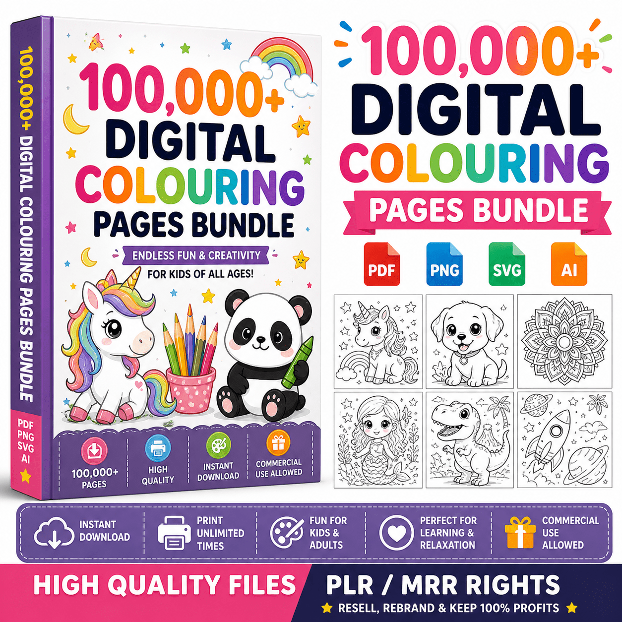 100,000+ Digital Coloring Pages Bundle PDF PNG SVG AI Files