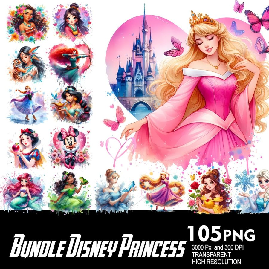 105 Disney Princess PNG Design Bundle for Sublimation T-Shirts, Tumblers