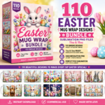 110 Easter Mug Wrap Designs Bundle Sublimation PNG 11oz 15oz