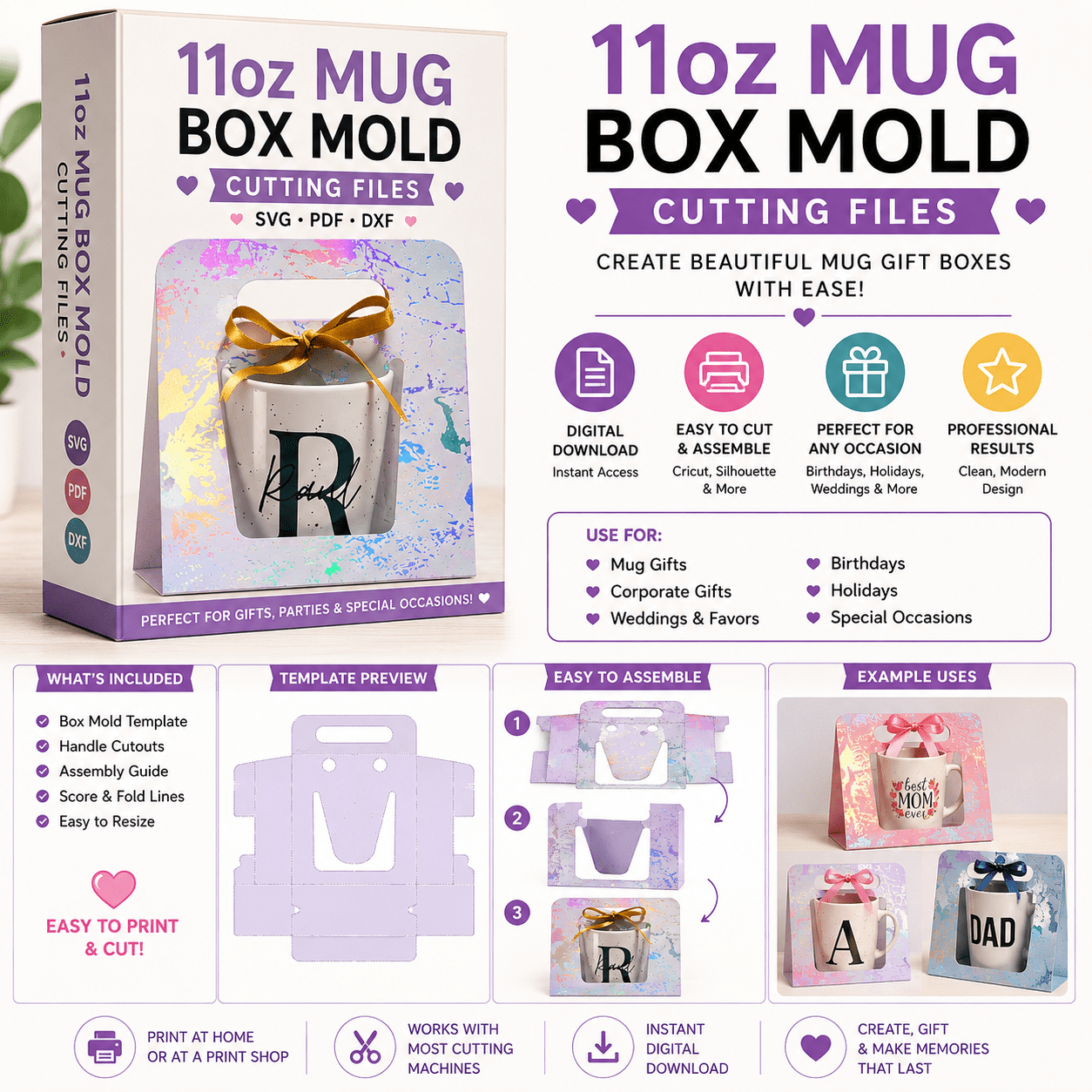11oz Mug Box Mold SVG PDF DXF Cutting File Digital