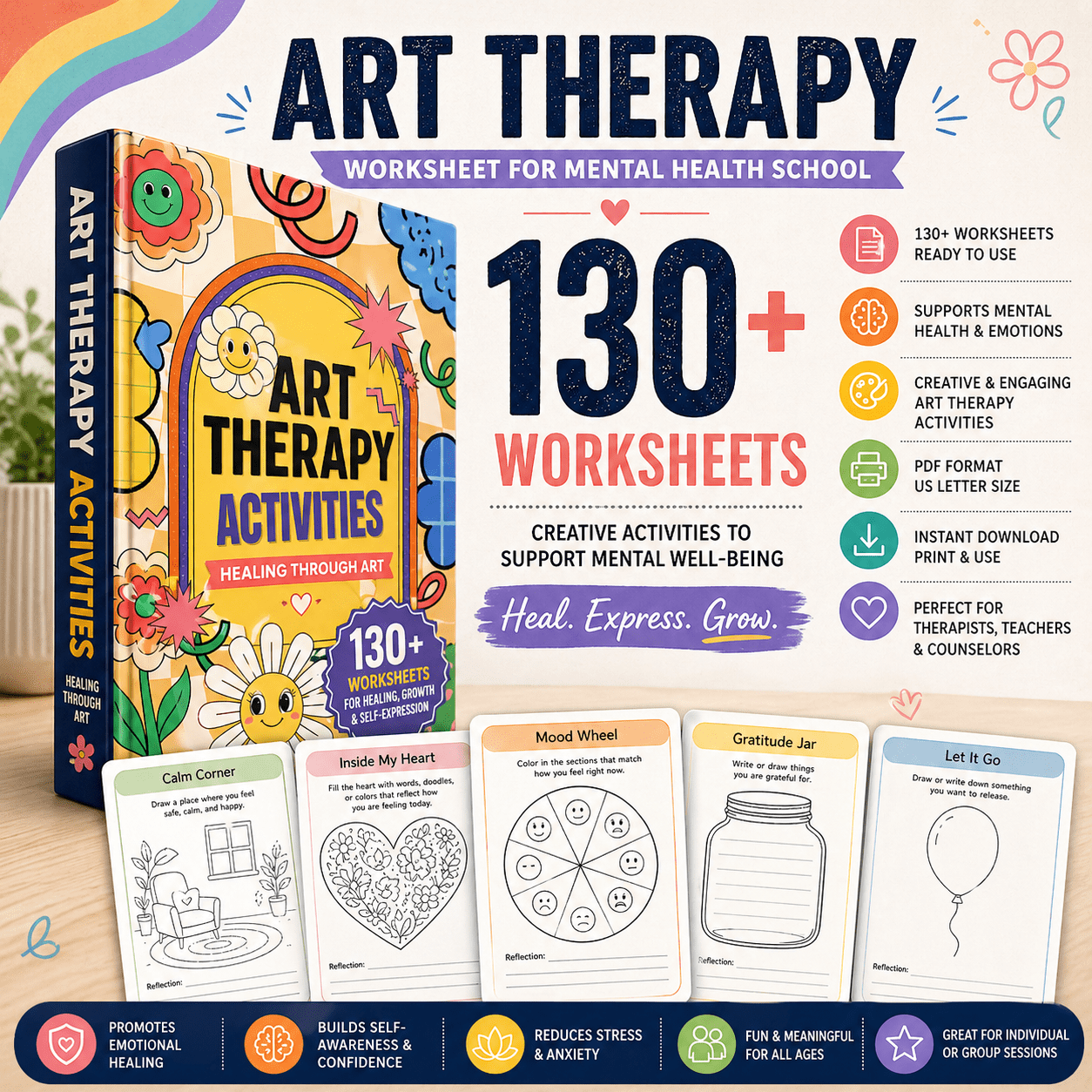 130+ Art Therapy Worksheets for Mental Health, School, Self-Esteem, Therapy & Social Work
