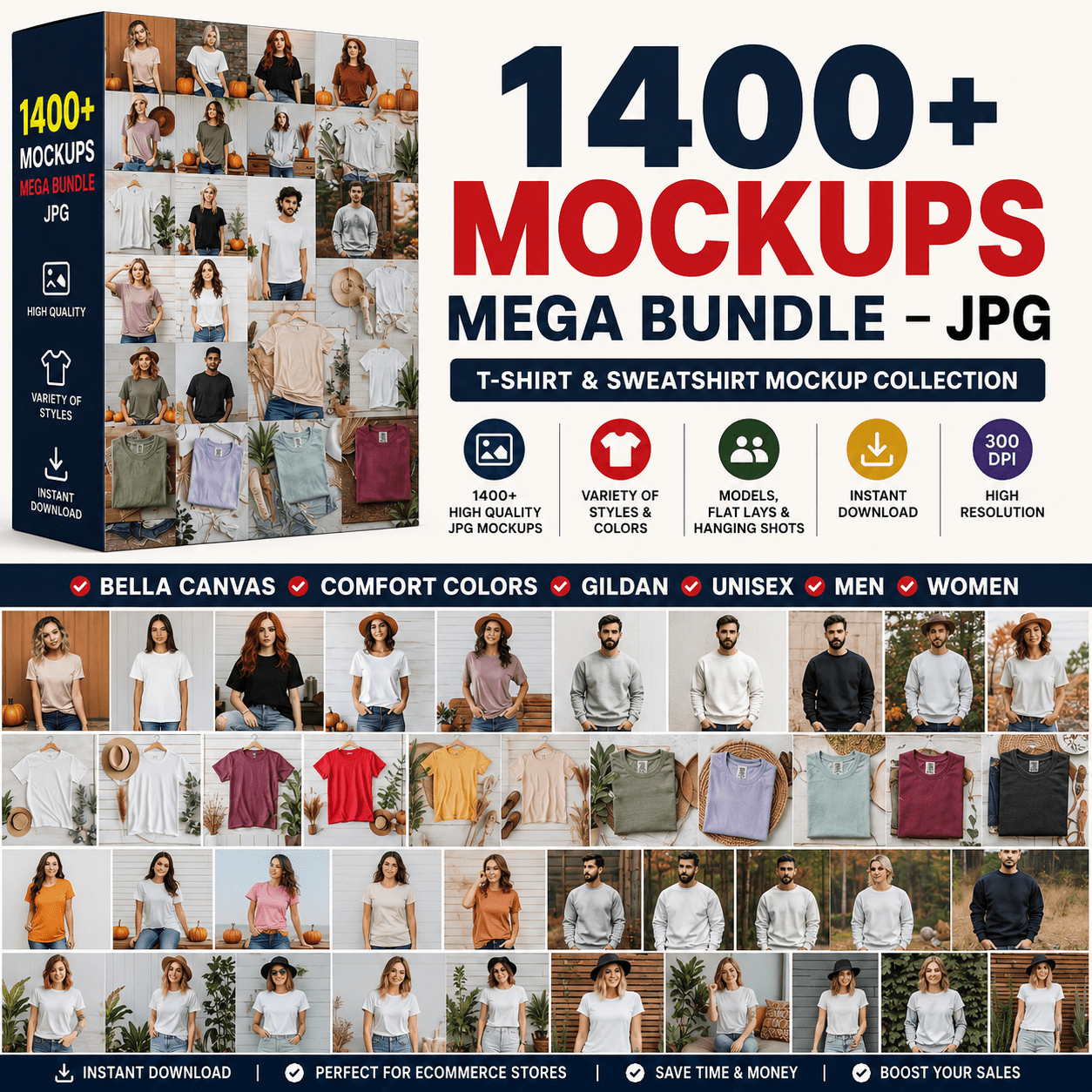 1400+ T-Shirt & Sweatshirt Mockups Mega Bundle | Bella Canvas, Gildan, Comfort Colors | JPG Mockups